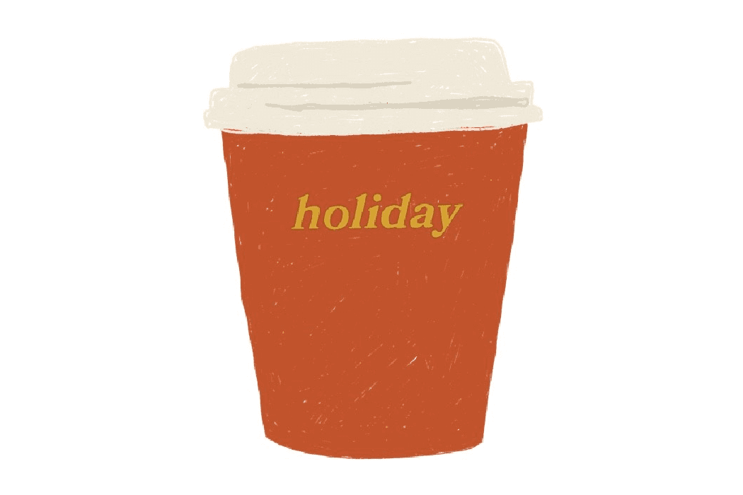 Illustration of a cookie and a Holiday takeaway cup