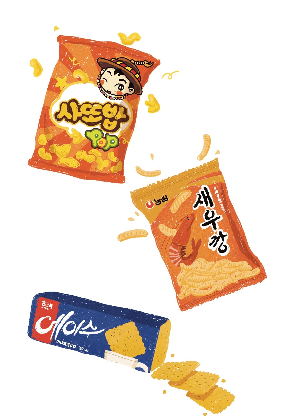 Illustration of classic Korean snacks